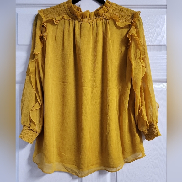 NWT Cato Women's Yellow Ruffle Sheer Blouse Size M - Picture 6 of 8